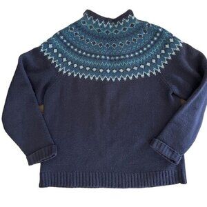 Eddie Bauer vintage blue 100% virgin wool women’s mock turtleneck sweater sz L